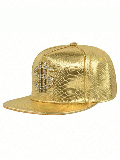 Gold Print Flat Brim Baseball Cap, West Coast Hip Hop
