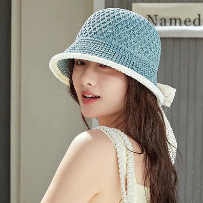 Temperament Knitted Bucket Hat Breathable French Style Bow Fisherman Hat