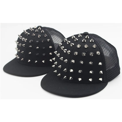 Men and Women's Rivet Flat Hat Punk Rock Hip Hop Stud Snapback Caps Y2K