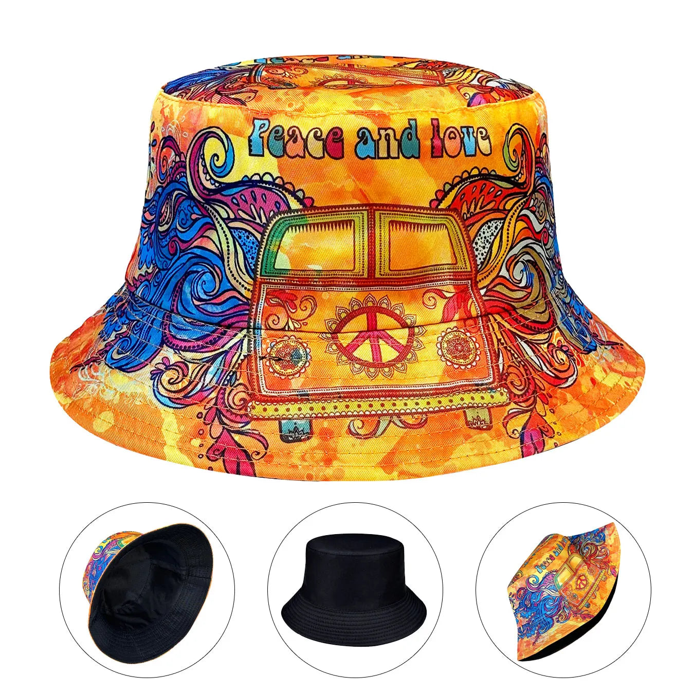 Peace and Love Colorful Fisherman Hat, Reversible Sun Hat, Foldable Fashionable Bucket Hat, Colorful and Cool Fashion, All-Season Bucket Hat