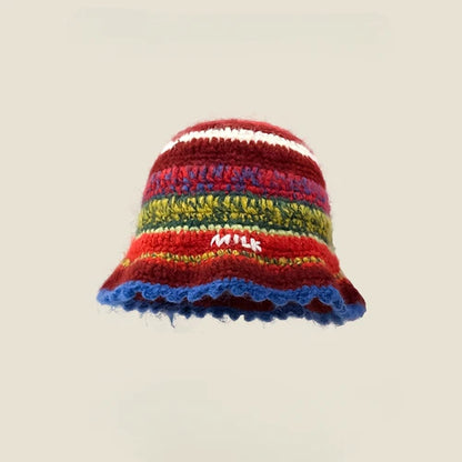 Dopamine Autumn Crochet Panama Cap Korean Handmade Bucket Hats
