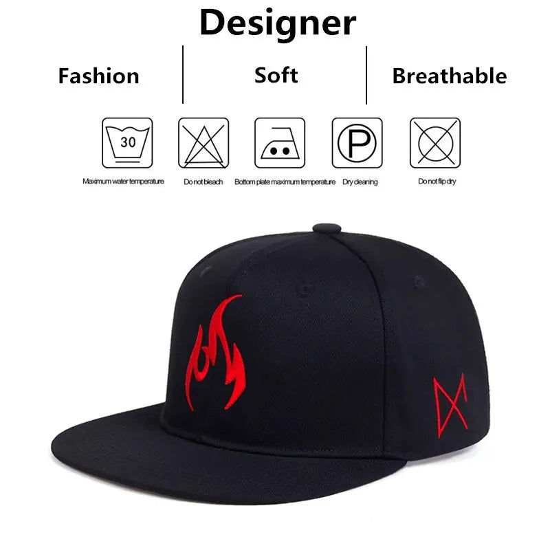 Unisex Flame Embroidery Hip-hop Hats Outdoor Casual Snapback Caps