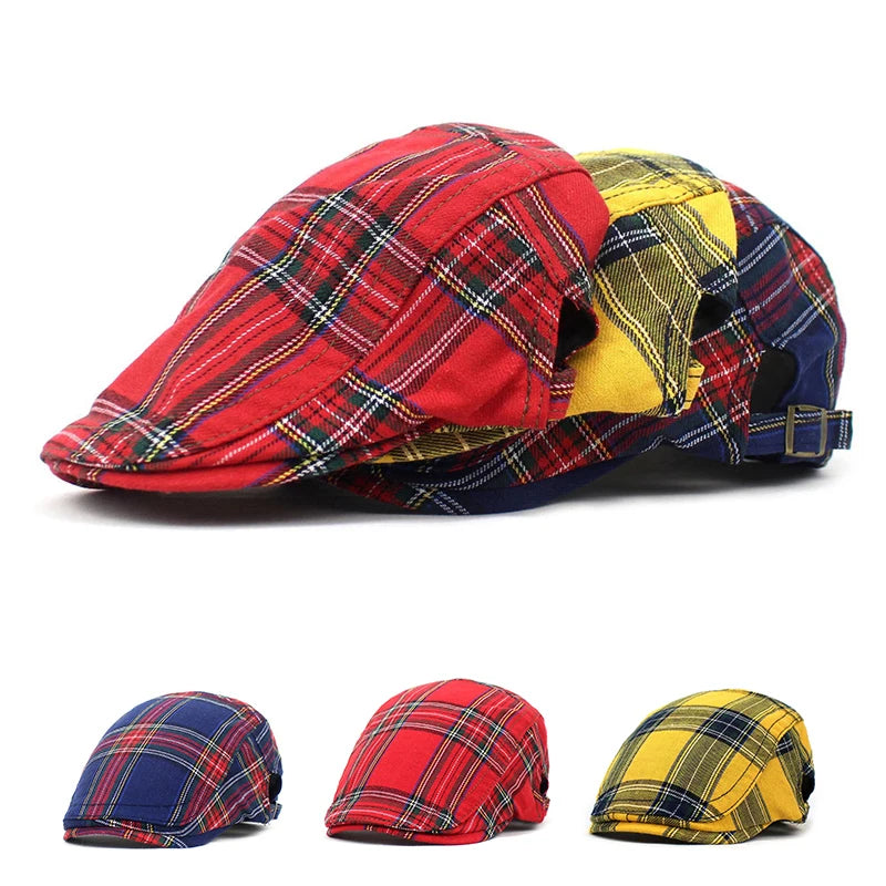 Unisex Plaid Vintage Beret Hats Men Women British Painters Newsboy Hat