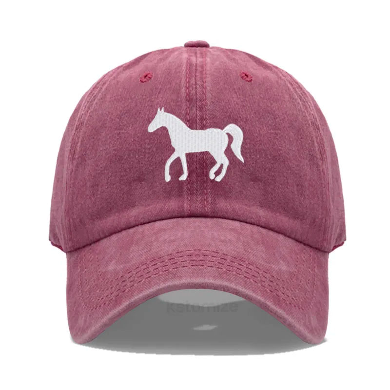 Horse Embroidered Baseball Cap For Women Men Fashion Adjustable Washed Cotton