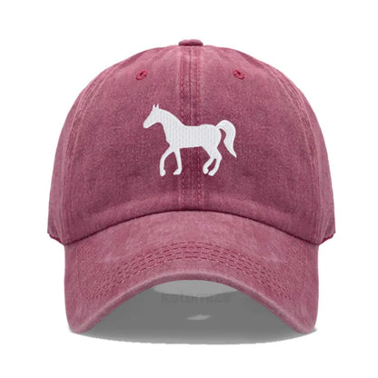 Horse Embroidered Baseball Cap For Women Men Fashion Adjustable Washed Cotton