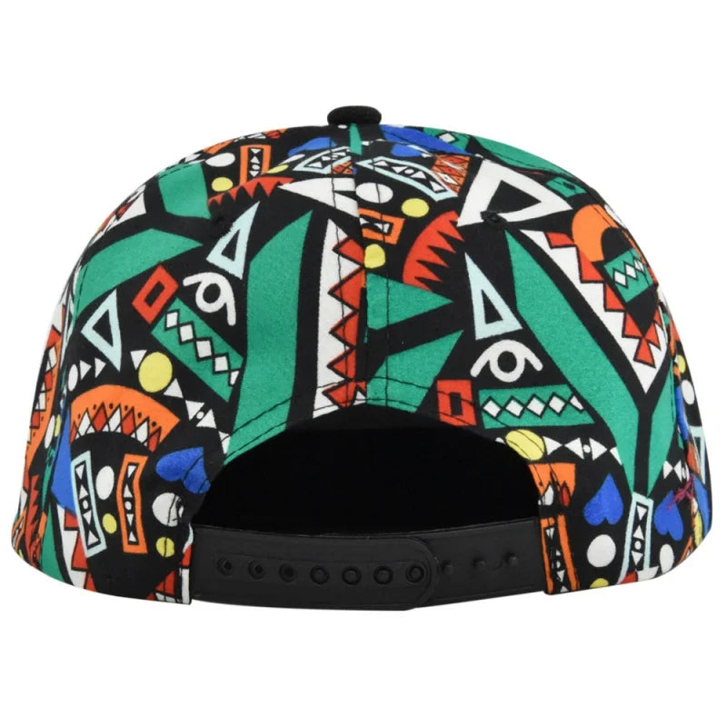 Unisex Colorful Geometric Print Snapback Cap Flat Brim Adjustable Hip Hop Street Baseball Hat Multi Colors Available
