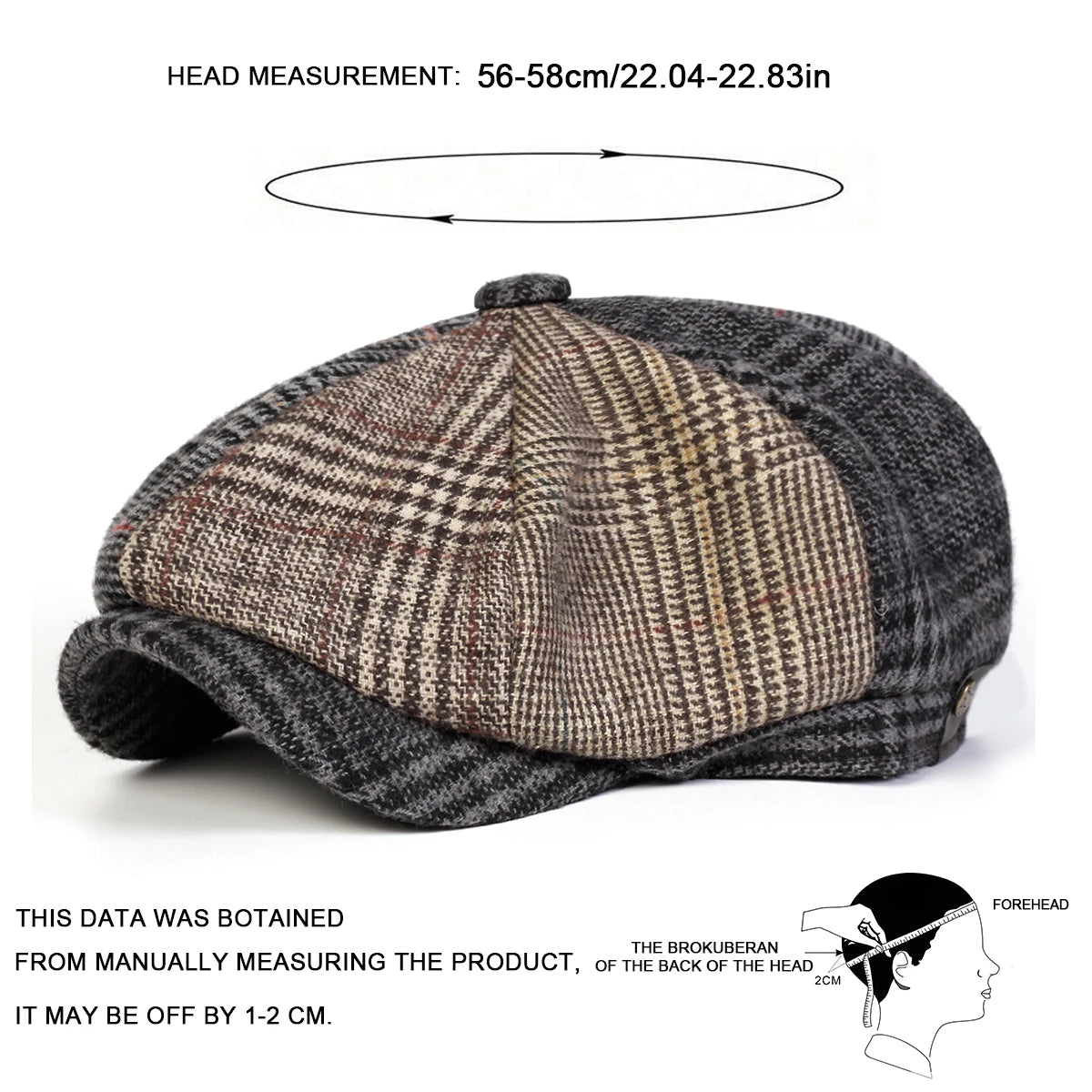 Unisex Retro Grid Stitching Newsboy Caps Men British Painters Hats