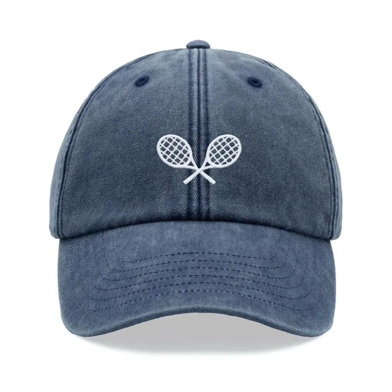 1pc Tennis Racquets Crossed Retro Washed Baseball Caps for Men