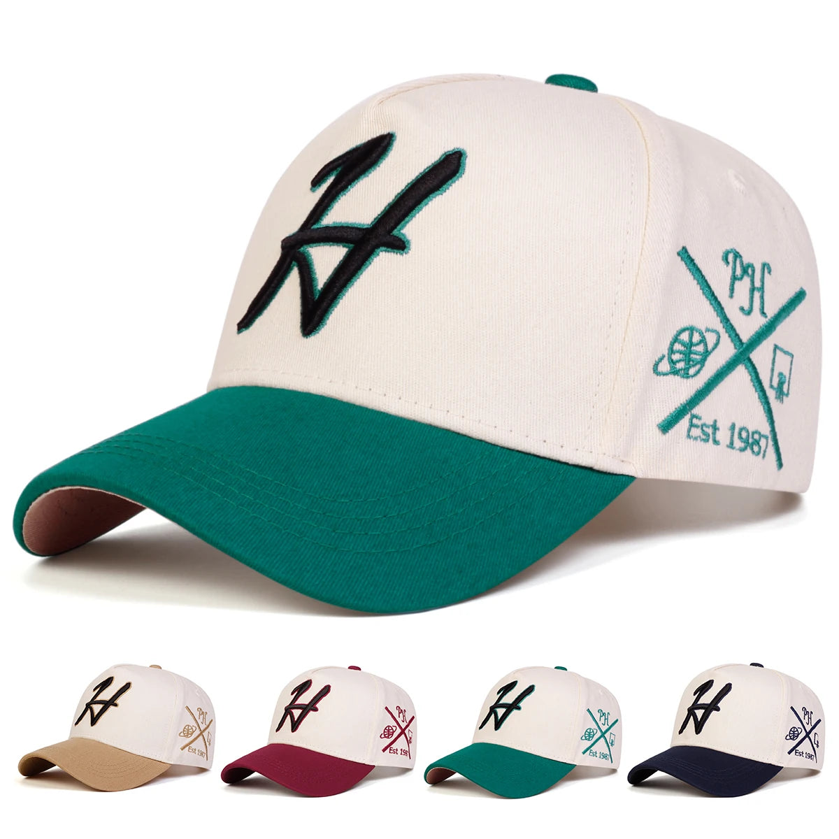 Unisex H Letter Embroidered Baseball Caps Spring Autumn