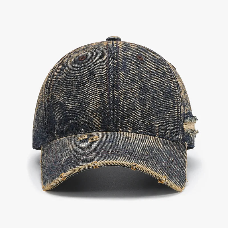 Denim Baseball Cap For Men Cotton Hats Distressed Ripped Large Caps