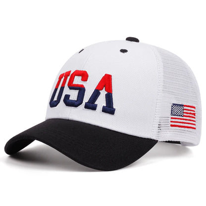 New Cotton Mesh Hat USA Side Embroidered American Flag Fashionable Hip Hop Hat