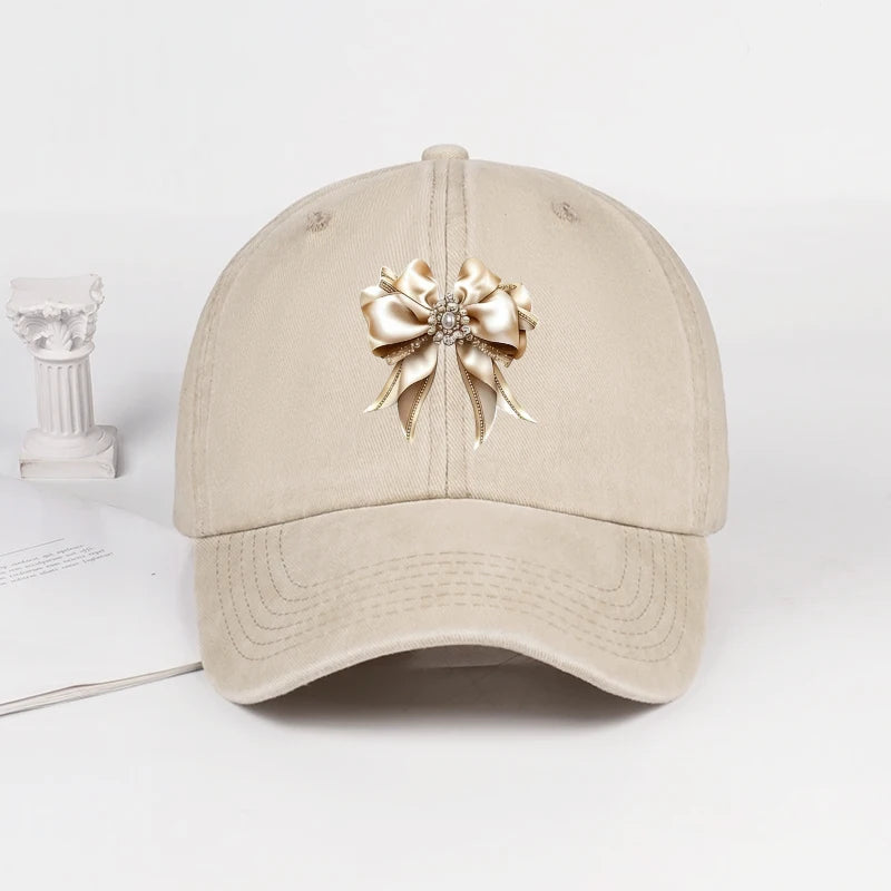 Satin Bow Print Washed Baseball Cap