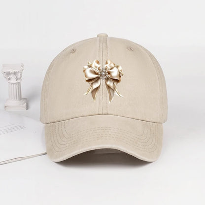 Satin Bow Print Washed Baseball Cap