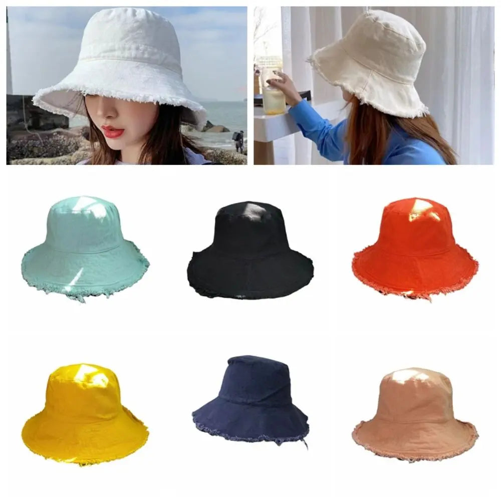 Simple Raw Edge Fisherman Hat Foldable Lightweight Thin Bucket Hat