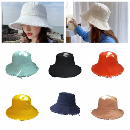 Simple Raw Edge Fisherman Hat Foldable Lightweight Thin Bucket Hat