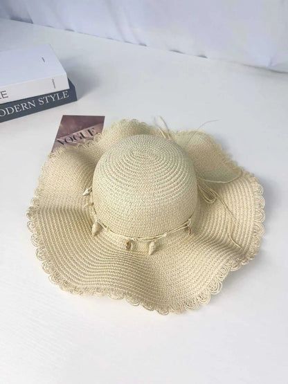 Women Summer Wide Brim Straw Hat Wave Edge Sun Protection