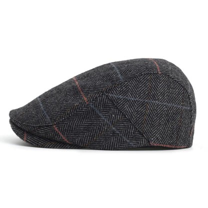 Newsboy Cap Men Winter Thick Warm Vintage Herringbone Casual Stripe Berets Flat Hat