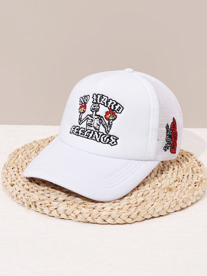 Unisex Skull Flame Embroidery Baseball Net Caps Spring and Summer
