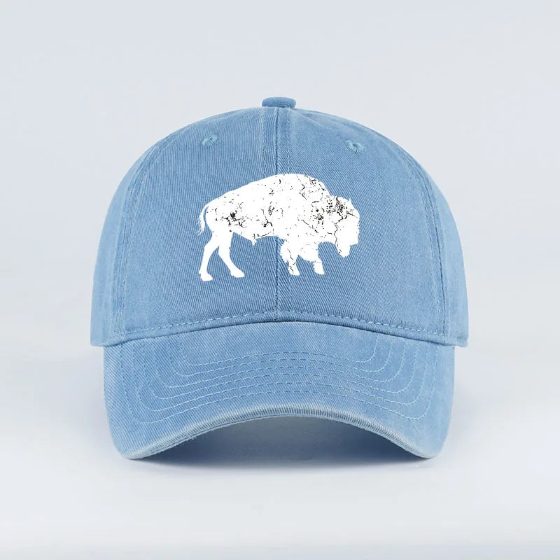 Vintage Distressed Bison Print Washed Baseball Cap