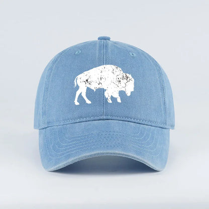 Vintage Distressed Bison Print Washed Baseball Cap