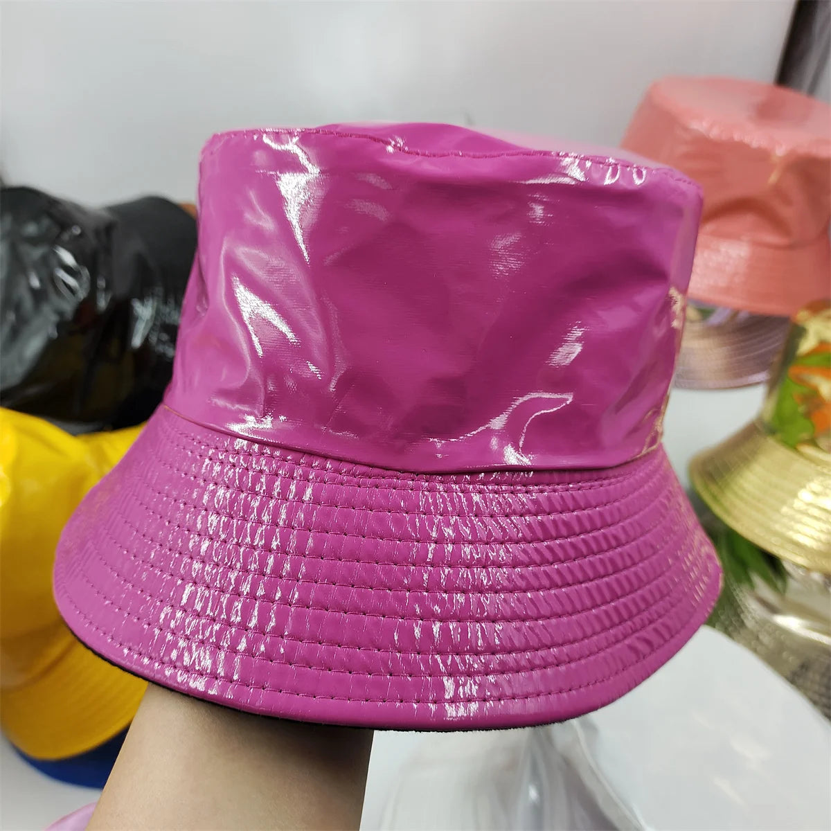 Colorful Shiny Leather Two Sided Fisherman Hat Women's and Men's