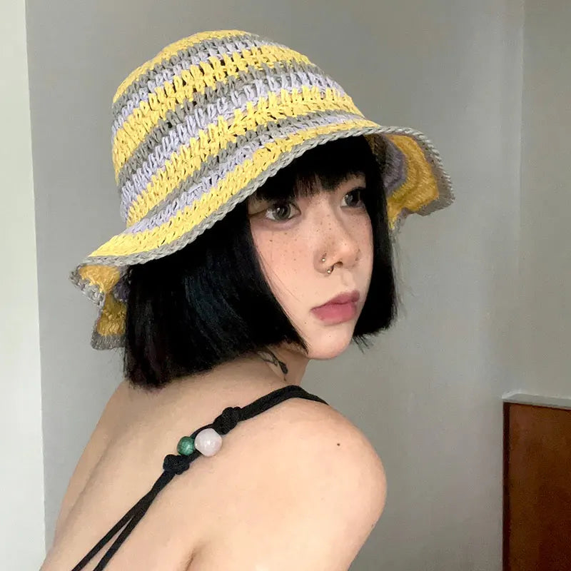Rainbow Bucket Hat Casual Seaside Vacation Summer