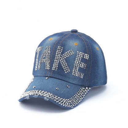 Baseball Cap Denim Distressed Rhinestone Bling Sparkle Hip Hop Hat
