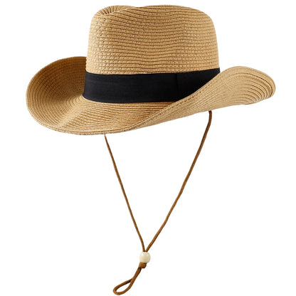 Western Straw Cowboy Hat Foldable Wide Brim Sun Cap Big Head Men Women