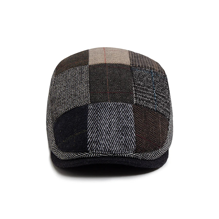New Vintage Wool Patchwork Beret Men Autumn Winter Warm Newsboy Hat