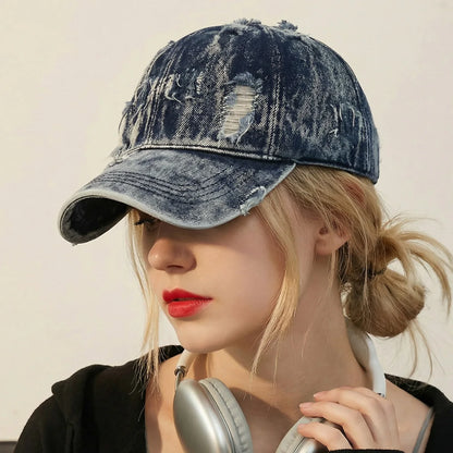 Classic Washed Denim Baseball Cap Women Men