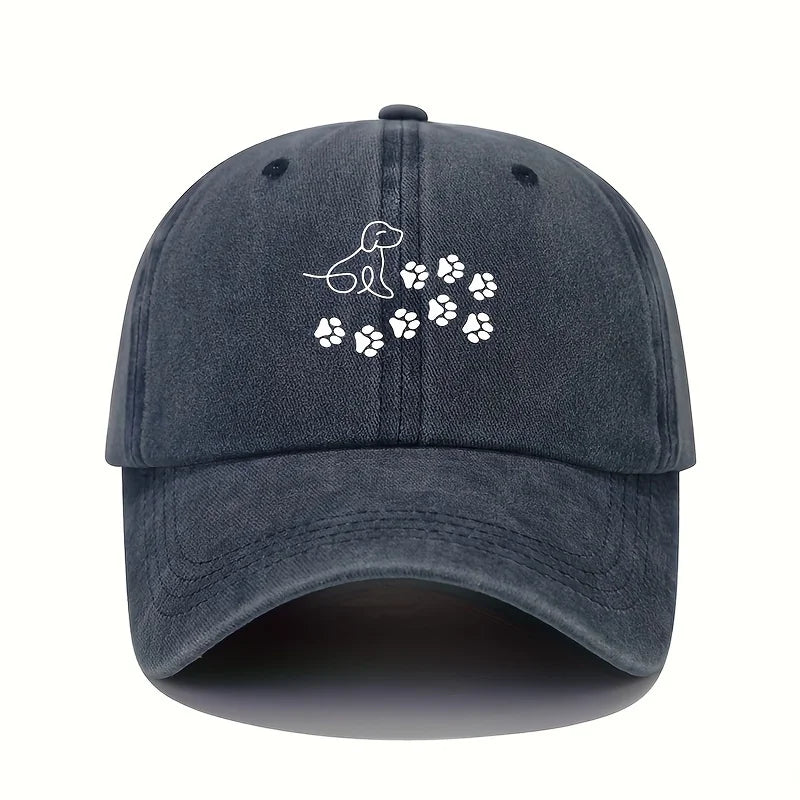 Baseball Cap Suitable for Both Men and Women, Cute Dog with Paw Print Pattern