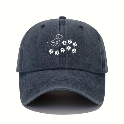 Baseball Cap Suitable for Both Men and Women, Cute Dog with Paw Print Pattern