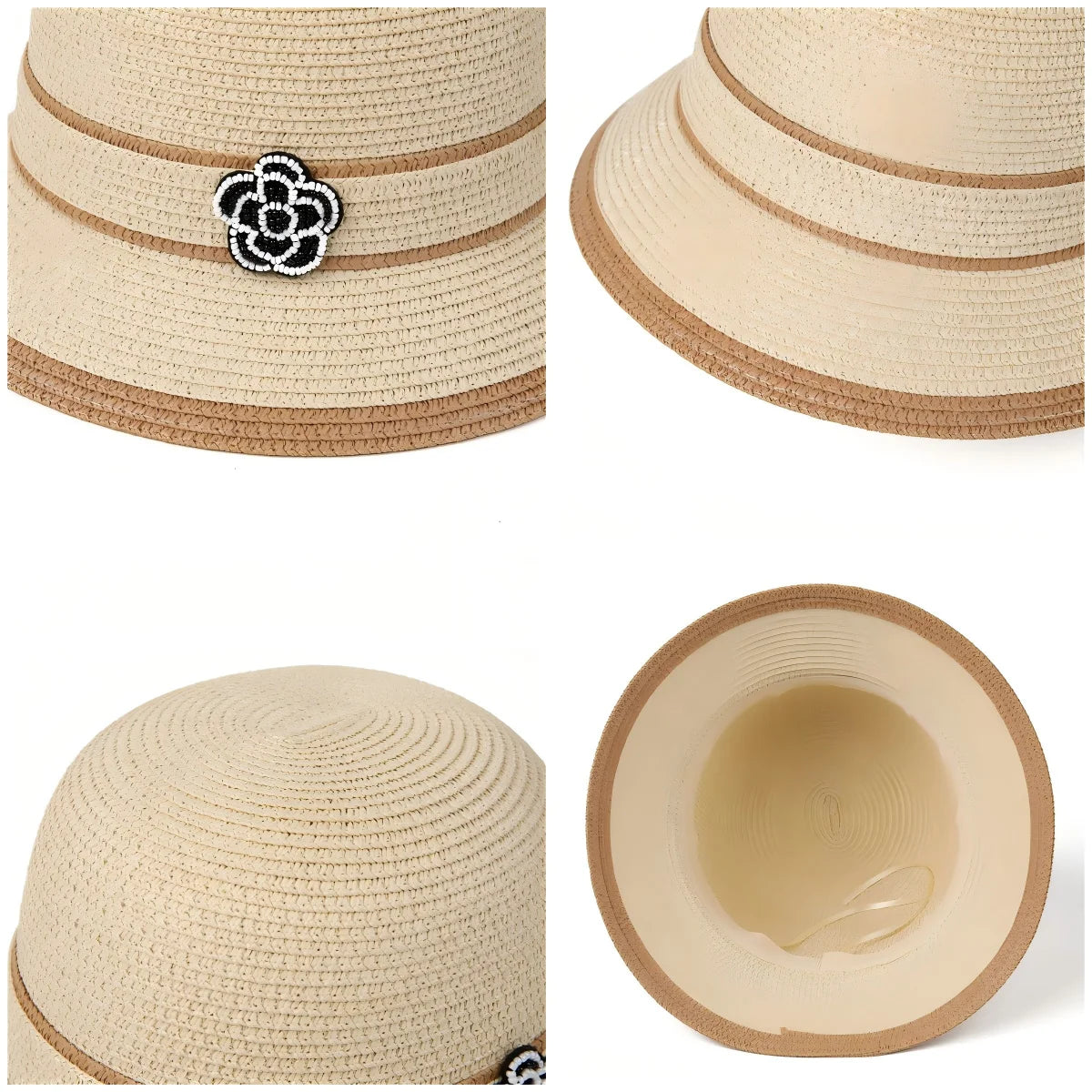 Spring Summer Straw Hat For Women Camellia Luxury Brand Bucket Hat