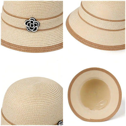 Spring Summer Straw Hat For Women Camellia Luxury Brand Bucket Hat