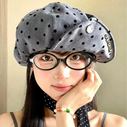 Polka Dotcloud Octagonal Hat Women's New Beret