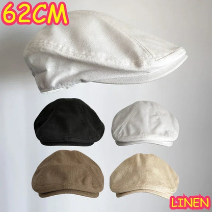 Summer Linen Breathable Big Size Berets Oversize Newsboy Caps