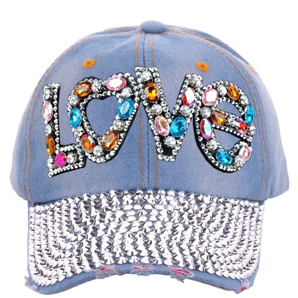 Outdoor Sports Love Rhinestones Baseball Caps Women Girls