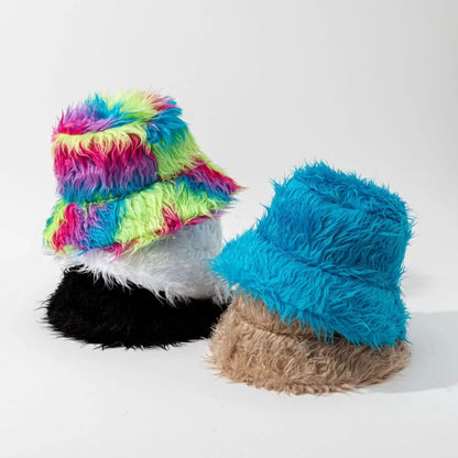 2024 Barrel Caps Funny Fashion Autumn Winter Leopard Fur Bucket Hats