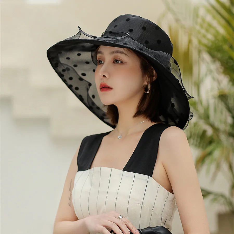 Unique Design Organza Sun Hats For Women Wide Brim