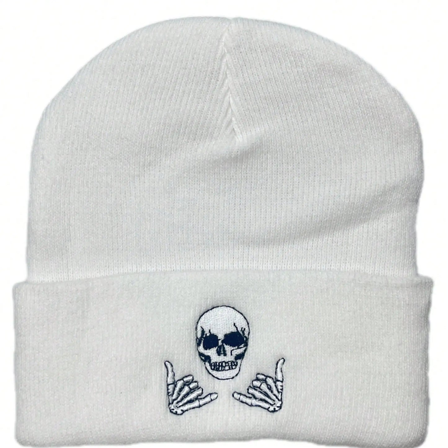 Unisex Winter Warm Skull Embroidery Knit Beanie Hat