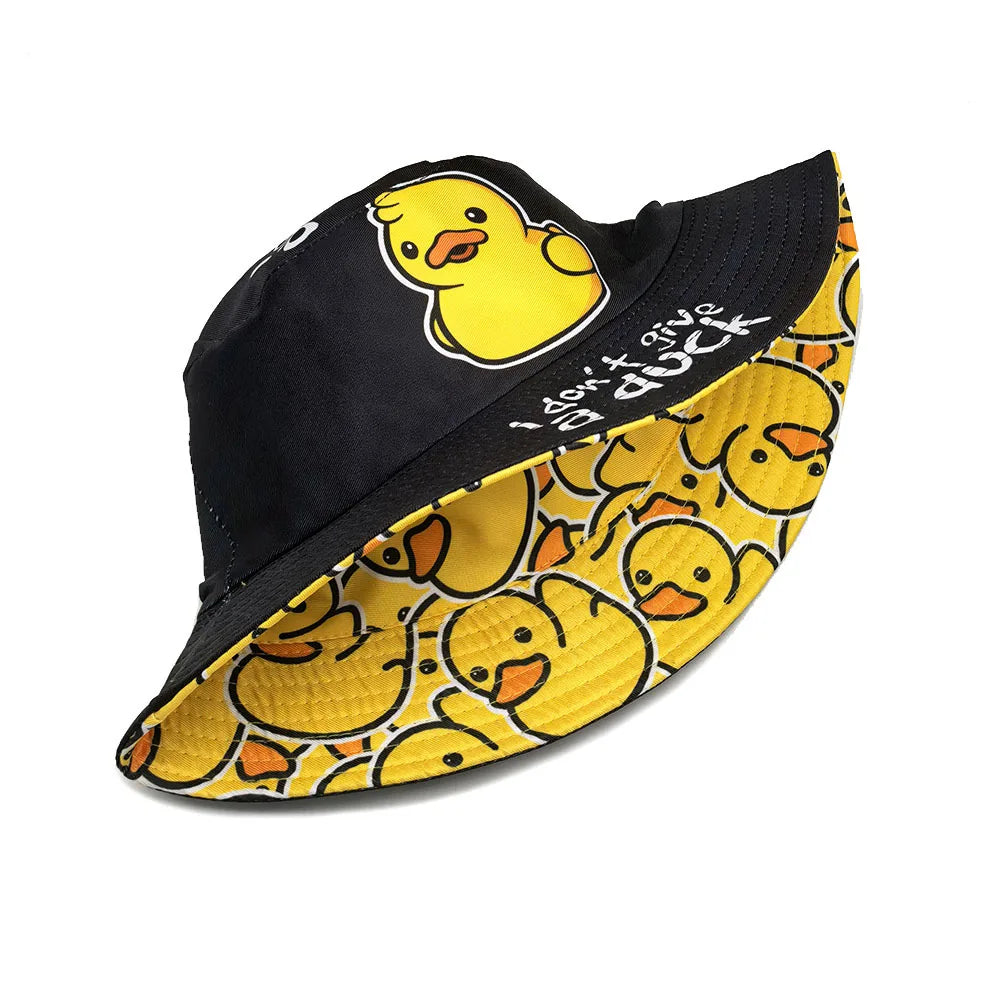 Double-sided Yellow Duck Print Pattern Panama Summer Sunscreen Fisherman Cap Women Man Bucket Hat