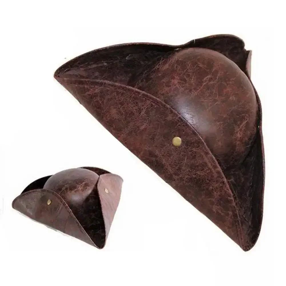 Faux Leather Pirate Hat Brown Captain Hat Vintage Button Masquerade Party Cosplay