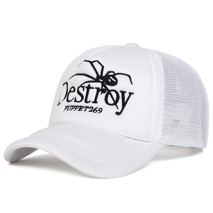 Unisex Destroy Spider Embroidery Baseball Net Caps Spring and Summer