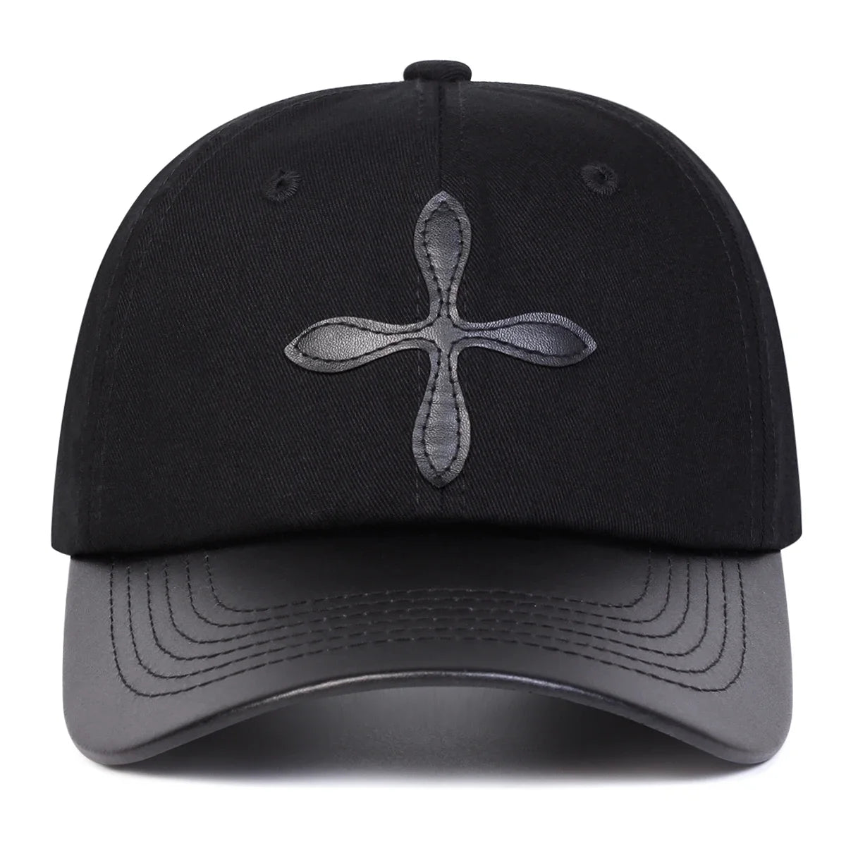 Unisex Leather Label Cross Baseball Caps Spring Autumn