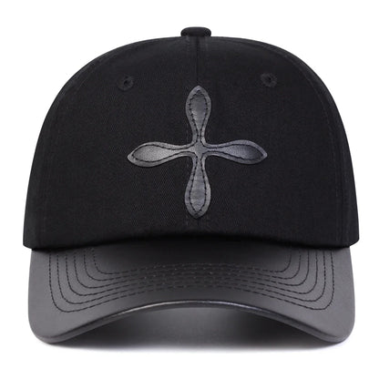 Unisex Leather Label Cross Baseball Caps Spring Autumn