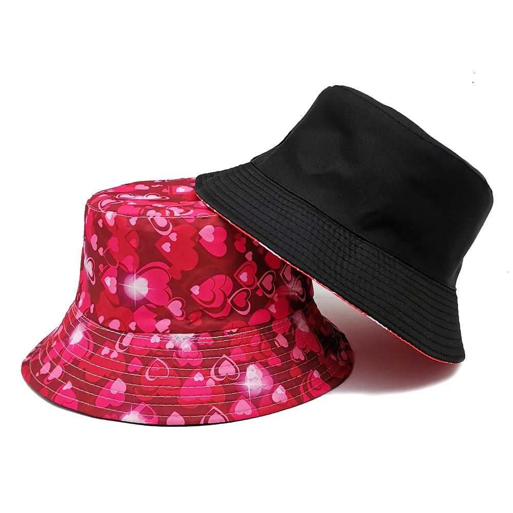 Heart Pattern Reversible Bucket Hat Women Men