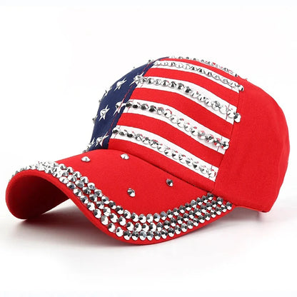 Men Women Baseball Cap USA Flag Diamond Rivet Brand Snapback Unisex