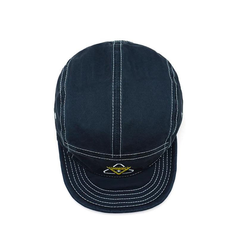 Embroidery Short Soft Brim Baseball Cap 5 Panels Cotton Dad Caps