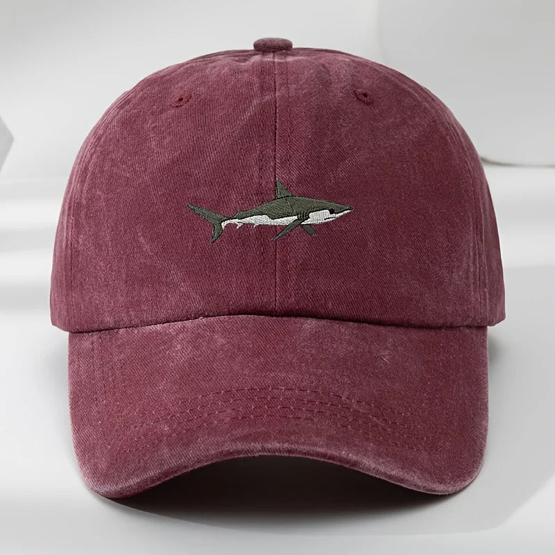 Trendy Retro Washed Vintage Shark Print Soft Top Sunshade Baseball Cap