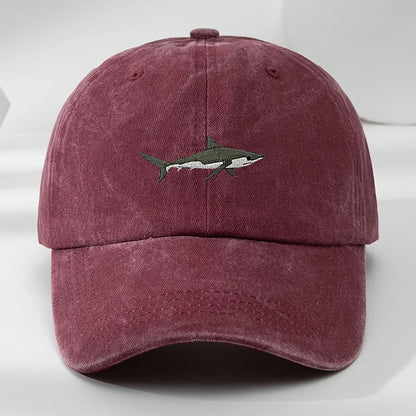 Trendy Retro Washed Vintage Shark Print Soft Top Sunshade Baseball Cap
